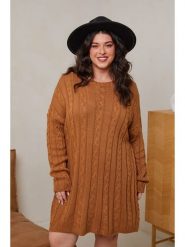 Curvy Lady Sukienka dzianinowa w kolorze jasnobrązowym rozmiar: 48/50. Brązowe sukienki Curvy Lady, bez wzorów, z dzianiny, klasyczne, bez kołnierzyka, bez ramiączek, midi. Za 83.62 zł.