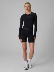 4F Legginsy kolarki treningowe szybkoschnące damskie - czarne S. Czarne legginsy 4f, l, bez wzorów, z materiału, z podwyższonym stanem, na fitness i siłownię. Za 129.99 zł.