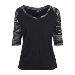 Bluzka Damska Z Kontrastowym Raglanowym Rękawem 3/4. Brązowe bluzki Urban Classics, xl, bez wzorów, casualowe, bez kołnierzyka, bez ramiączek. Za 77.99 zł.