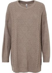 Sweter oversize w warkocze. Szare swetry bonprix, bez wzorów, bez ramiączek. Za 122.99 zł.
