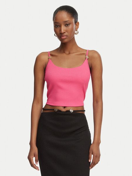 Guess Top E6GP01 KG322 Różowy Slim Fit. Czerwone topy Guess, xl, z aplikacjami, z syntetyku, bez kołnierzyka, bez ramiączek. Za 148.99 zł.