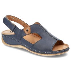 Granatowe Sandały Pollonus Wygodne Skórzane Buty Damskie. Niebieskie sandały Pollonus, bez wzorów, ze skóry, bez obcasa, bez zapięcia. Za 179.00 zł.