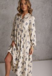 Jasnobeżowa Wiskozowa Sukienka o Rozkloszowanym Kroju z Guzikami przy Dekolcie Seave. Brązowe sukienki Renee, na co dzień, l, bez wzorów, z tkaniny, boho, bez kołnierzyka, bez ramiączek, maxi, oversize. Za 129.99 zł.