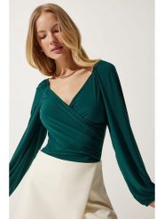 Happiness Istanbul Bluzka w kolorze zielonym rozmiar: 40. Zielone bluzki Happiness Istanbul, bez wzorów, bez kołnierzyka, bez ramiączek. Za 60.99 zł.