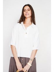 ASSUILI Lniana bluzka w kolorze białym rozmiar: 40. Białe bluzki Assuili, bez wzorów, ze lnu, bez kołnierzyka, bez ramiączek. Za 121.99 zł.