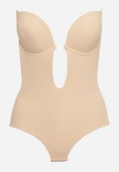 Beżowe Body Modelujące z Odkrytymi Plecami i Usztywniany Miseczkami Pinneliae. Brązowe body Born2be, xl, bez wzorów. Za 69.99 zł.