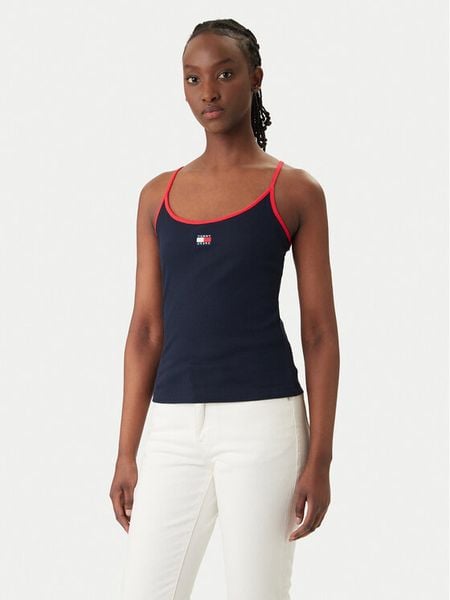 Tommy Jeans Top DW0DW22261 Granatowy Slim Fit. Niebieskie topy Tommy Jeans, xs, bez wzorów, z bawełny, bez kołnierzyka, bez ramiączek. Za 103.99 zł.