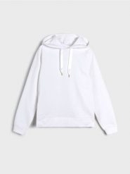 Bluza hoodie z ozdobną tasiemką - kremowy. Białe bluzy Sinsay, l, bez wzorów, bez kaptura. W wyprzedaży za 24.99 zł.