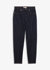 Dżinsy Mom, high waist, ze stretchem. Niebieskie jeansy bonprix, bez wzorów, z podwyższonym stanem. Za 129.99 zł.
