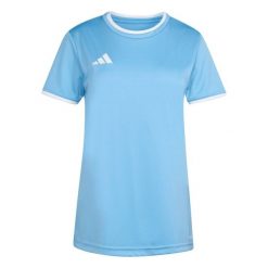 Koszulka damska adidas Entrada Jersey. Białe bluzki Adidas, bez wzorów, z jersey, sportowe, bez kołnierzyka, bez ramiączek. Za 60.99 zł.