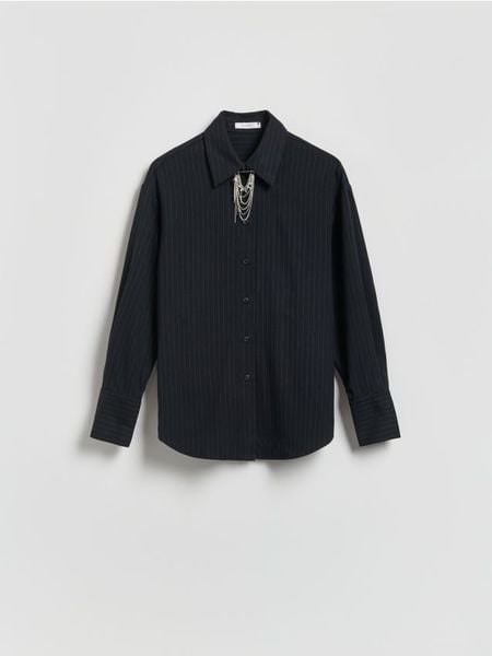 Koszula w prążek - szary. Szare koszule Reserved, l, bez wzorów, z tkaniny, bez kołnierzyka, bez ramiączek. Za 159.99 zł.