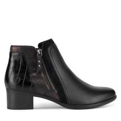 Botki Remonte. Czarne botki Remonte, bez wzorów, bez obcasa, na słupku, bez zapięcia. Za 335.00 zł.