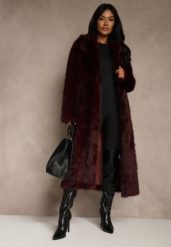 Bordowy Płaszcz Futerko o Jednorzędowym Fasonie Cataris. Czerwone płaszcze Renee, l, bez wzorów, z futra, bez kaptura. Za 289.99 zł.