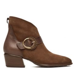 Botki Hispanitas. Brązowe botki Hispanitas, bez wzorów, bez obcasa, na słupku, bez zapięcia. Za 729.99 zł.