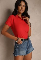 Czerwony Bawełniany T-shirt Typu Polo Arsenllia. Czerwone koszulki polo Renee, l, bez wzorów, z bawełny, bez kołnierzyka, bez ramiączek. Za 79.99 zł.