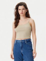 Calvin Klein Jeans Top Logo J20J225312 Beżowy Slim Fit. Brązowe jeansy Calvin Klein Jeans, l, bez wzorów, z jeansu, bez kołnierzyka, bez ramiączek. Za 99.99 zł.
