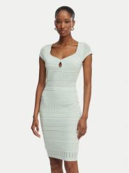 Guess Sukienka dzianinowa W6GK21 Z0603 Zielony jasny Regular Fit. Zielone sukienki Guess, xs, z aplikacjami, z dzianiny, bez kołnierzyka, bez ramiączek. Za 614.99 zł.