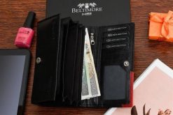 Damski skórzany portfel duży poziomy na suwak RFiD czarny BELTIMORE 042. Czarne portfele bez wzorów. Za 64.90 zł.