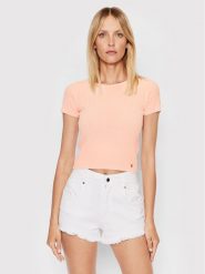 Guess Bluzka W2YR42 Z2U00 Koralowy Slim Fit. Pomarańczowe bluzki Guess, xl, z aplikacjami, z syntetyku, bez kołnierzyka, bez ramiączek. Za 189.99 zł.