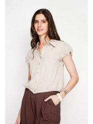 ASSUILI Bluzka w kolorze kremowym rozmiar: 38. Brązowe bluzki Assuili, bez wzorów, bez kołnierzyka, bez ramiączek. Za 100.99 zł.