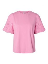 YAS Koszulka w kolorze różowym rozmiar: L. Różowe bluzki YAS, l, bez wzorów, z bawełny, bez kołnierzyka, bez ramiączek. Za 87.40 zł.