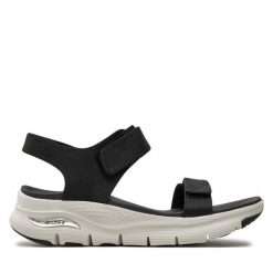 Sandały Skechers. Czarne sandały Skechers, bez wzorów, bez obcasa, na płaskiej podeszwie, bez zapięcia. Za 339.99 zł.