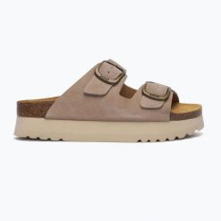 Klapki damskie Scholl Lucie Suede. Brązowe klapki Scholl, bez wzorów, z materiału, bez obcasa. Za 309.99 zł.
