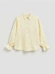 Koszula z lnem - jasnożółty. Żółte koszule Reserved, l, bez wzorów, z tkaniny, bez kołnierzyka, bez ramiączek. Za 129.99 zł.