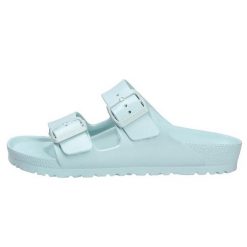 Klapki damskie Birkenstock Arizona Eva. Zielone klapki Birkenstock, bez wzorów, z materiału, bez obcasa. Za 375.00 zł.