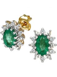 Revoni Złote kolczyki-wkrętki z diamentami i szmaragdami rozmiar: onesize. Zielone kolczyki Revoni, z diamentem, złote. Za 2,696.99 zł.