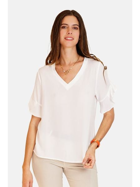 ASSUILI Bluzka w kolorze białym rozmiar: 40. Białe bluzki Assuili, bez wzorów, klasyczne, bez kołnierzyka, bez ramiączek. Za 105.88 zł.