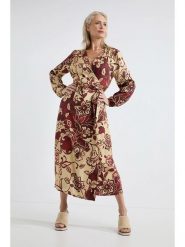 Josephine & Co Sukienka "Alise" w kolorze czerwono-żółtym rozmiar: 44. Czerwone sukienki Josephine & Co, na co dzień, bez wzorów, z wiskozy, bez kołnierzyka, bez ramiączek, midi, proste. Za 368.96 zł.