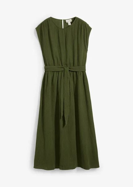 Długa sukienka z czystej bawełny. Zielone sukienki bonprix, bez wzorów, z bawełny, bez kołnierzyka, bez ramiączek, maxi. Za 137.99 zł.