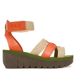 Sandały Fly London. Czerwone sandały Fly London, bez wzorów, bez obcasa, na koturnie, bez zapięcia. Za 463.99 zł.