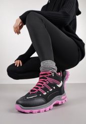 Czarno-Fuksjowe Buty Trekkingowe Traperki Vices ze Sznurowaną Cholewką Afellie. Czarne trapery i śniegowce Renee, wspinaczkowe. Za 99.99 zł.