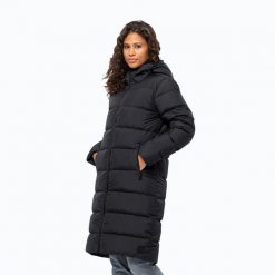 Płaszcz puchowy damski Jack Wolfskin Frozen Palace. Czarne płaszcze Jack Wolfskin, na zimę, l, bez wzorów, z puchu, bez kaptura. Za 1,469.00 zł.