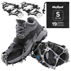 Raczki z kolcami nakładki na buty turystyczne rozmiar S 32-36 REBEL. Szare trekkingi REBEL ACTIVE, z materiału, trekkingowe. Za 49.00 zł.