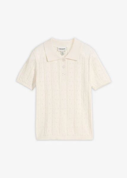Sweter ażurowy z jedwabiem. Białe swetry bonprix, w ażurowe wzory, bez ramiączek. Za 169.99 zł.