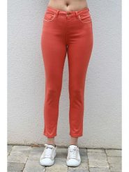 Bleu d'Azur Dżinsy "Palms" - Skinny fit - w kolorze pomarańczowym rozmiar: 42. Pomarańczowe jeansy Bleu d'Azur, z aplikacjami, z standardowym stanem. Za 118.56 zł.