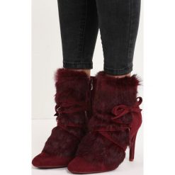 Bordowe Botki Sheepskin. Czerwone botki Born2be, bez wzorów, bez obcasa, na szpilce, bez zapięcia. Za 79.99 zł.