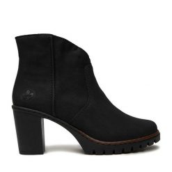 Botki Rieker. Czarne botki Rieker, bez wzorów, bez obcasa, na słupku, bez zapięcia. Za 329.99 zł.