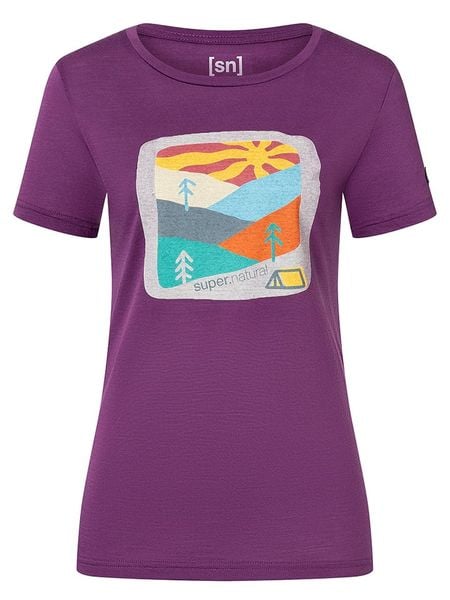 Super.natural Koszulka "Mountain Art" w kolorze fioletowym rozmiar: XL. Różowe bluzki super.natural, xl, bez wzorów, z wełny, bez kołnierzyka, bez ramiączek. Za 152.99 zł.