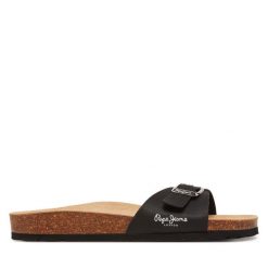 Klapki Pepe Jeans. Czarne klapki Pepe Jeans, bez wzorów, z jeansu, bez obcasa. Za 199.99 zł.