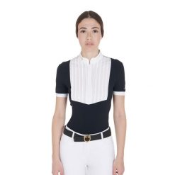 Koszulka polo jeździecka damska z bawełny Equestro. Niebieskie koszulki polo EQUESTRO, m, bez wzorów, z bawełny, bez kołnierzyka, bez ramiączek. Za 247.90 zł.