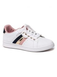 Foreverfolie Skórzane sneakersy w kolorze granatowo-jasnoróżowo-białym rozmiar: 38. Białe trampki Foreverfolie, bez wzorów, bez zapięcia. Za 124.11 zł.