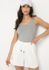 Szary Top z Prążkowanego Materiału Turine. Szare topy Born2be, m, bez wzorów, prążkowane, bez kołnierzyka, bez ramiączek. Za 29.99 zł.