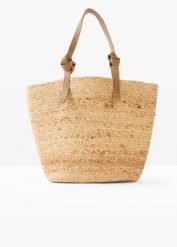 Torba shopper z juty z ozdobnymi supełkami. Brązowe shopper bonprix, bez wzorów, bez dodatków. Za 47.99 zł.