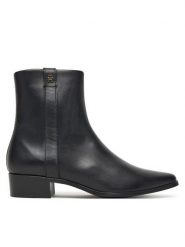 Tommy Hilfiger Botki Th Leather Pointy Zip Bootie FW0FW08980 Czarny. Czarne botki TOMMY HILFIGER, bez wzorów, ze skóry, bez obcasa, na słupku, bez zapięcia. Za 749.99 zł.