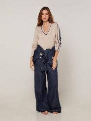 Rodier Sweter w kolorze beżowo-granatowym rozmiar: M. Brązowe swetry Rodier, m, bez wzorów, bez ramiączek. Za 204.48 zł.