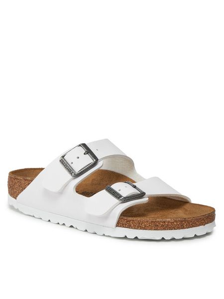 Birkenstock Klapki Arizona Birko-Flor 552683 Biały. Białe klapki Birkenstock, bez wzorów, ze skóry, bez obcasa. Za 399.99 zł.